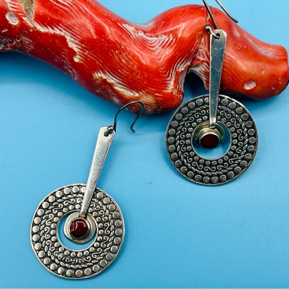 Sterling and Coral Amparo Pendulum Earrings